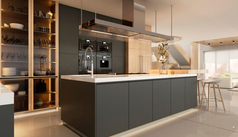 Modern kitchen interior in black colors