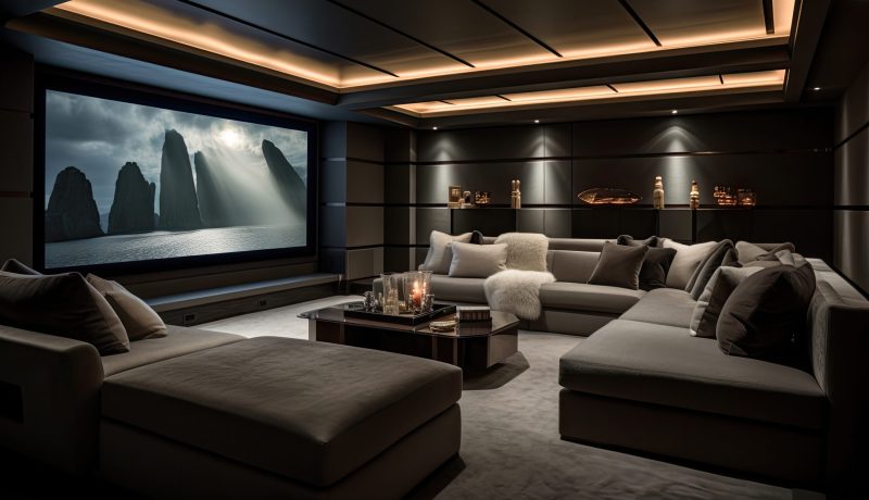 Theater Tranquility: Modern Minimalist Basement Design with a Home Movie Theater